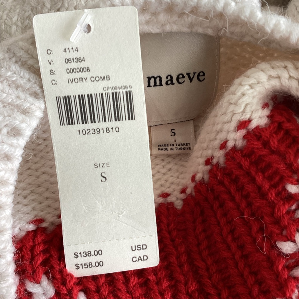 🍒Anthropologie Cherry Sweater Maeve Icon Cardigan New Small Fruit Ivory Red - Picture 14 of 15